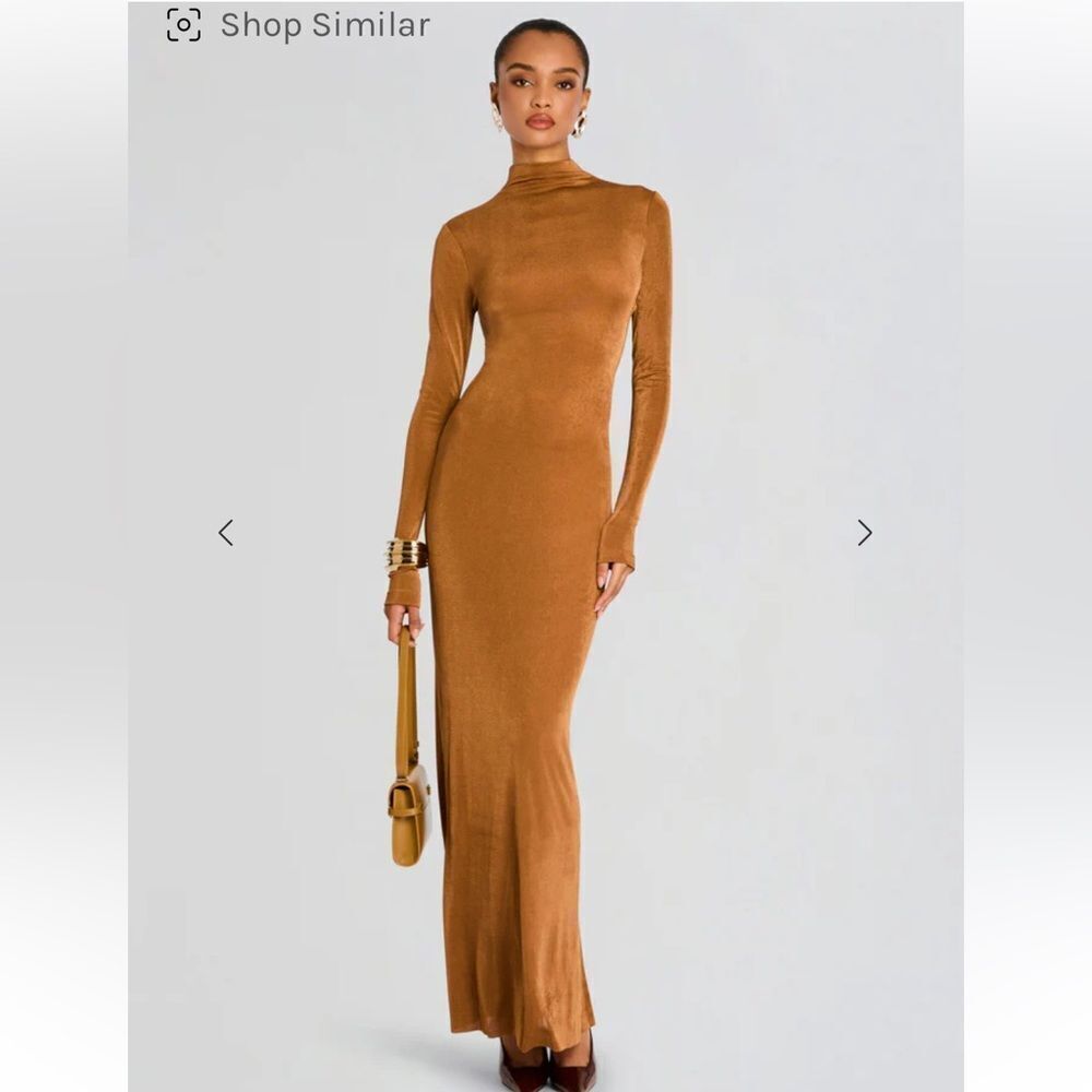 SER.O.YA Kim Brown Mock Neck Bodycon Dress maxi gown $258 NWT M - Picture 4 of 13